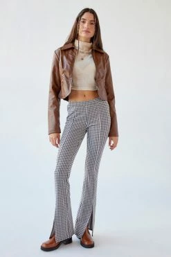 Promo ???? Women's Urban Renewal Remnants Low-Rise Houndstooth Seamed Front Slit Pant Brown ⌛