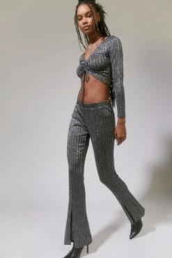 Cheap ???? Women's Urban Renewal Parties Remnants Ira Glitter Slit Flare Pant Grey ????