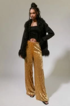 Promo ✔️ Women's Urban Renewal Parties Remnants Nell Wavy Velvet Wide Leg Pant Gold ????