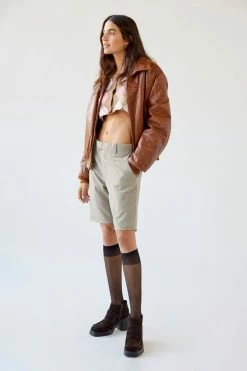 Cheap ???? Women's Urban Renewal Remade Slouchy Plaid Longline Trouser Short Neutral ⌛