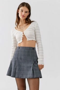 Cheap ✔️ Women's Urban Renewal Vintage Plaid Pleated Mini ???? Skirt Grey ????