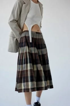 Promo ✔️ Women's Urban Renewal Vintage Plaid Pleated Maxi ???? Skirt Neutral ????