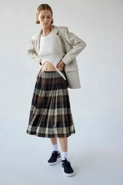 Promo ✔️ Women's Urban Renewal Vintage Plaid Pleated Maxi ???? Skirt Neutral ???? -Urban Renewal shop unnamed file 1286