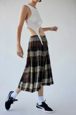Promo ✔️ Women's Urban Renewal Vintage Plaid Pleated Maxi ???? Skirt Neutral ???? -Urban Renewal shop unnamed file 1287
