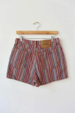 Wholesale ???? Women's Vintage Levi's Rare 912 Rainbow Striped High Waisted Shorts Red ✔️