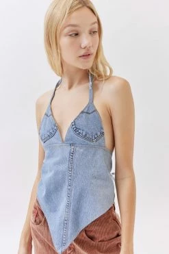 Coupon ???? Women's Urban Renewal Remade Denim Tie Halter Top Indigo ????