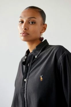 Promo ???? Women's Urban Renewal Remade Overdyed Polo Ralph Lauren Button-Down ???? Shirt Black ????