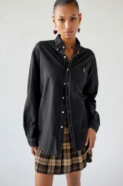 Promo ???? Women's Urban Renewal Remade Overdyed Polo Ralph Lauren Button-Down ???? Shirt Black ???? -Urban Renewal shop unnamed file 258