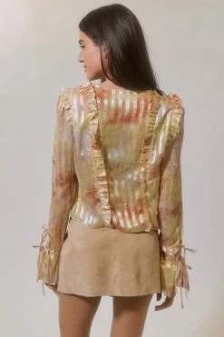 Outlet ???? Women's Urban Renewal Parties Remnants Clementine Iridescent Tie-Front Top Yellow ???? -Urban Renewal shop unnamed file 262