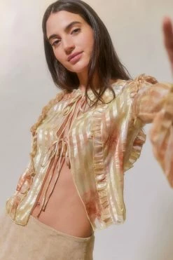 Outlet ???? Women's Urban Renewal Parties Remnants Clementine Iridescent Tie-Front Top Yellow ???? -Urban Renewal shop unnamed file 263