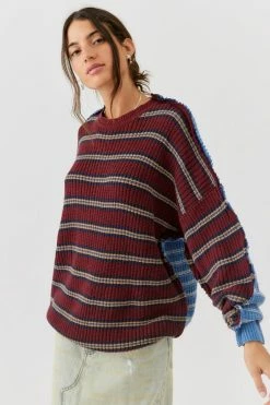 Hot Sale ✔️ Women's Urban Renewal Remade Outseam Stripe Spliced Sweater Blue ????