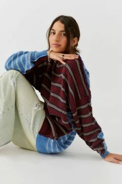 Hot Sale ✔️ Women's Urban Renewal Remade Outseam Stripe Spliced Sweater Blue ???? -Urban Renewal shop unnamed file 286