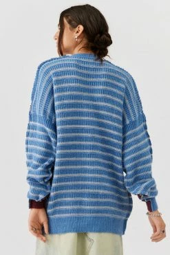 Hot Sale ✔️ Women's Urban Renewal Remade Outseam Stripe Spliced Sweater Blue ???? -Urban Renewal shop unnamed file 287