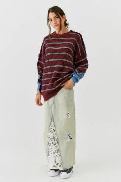 Hot Sale ✔️ Women's Urban Renewal Remade Outseam Stripe Spliced Sweater Blue ???? -Urban Renewal shop unnamed file 288