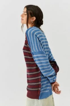 Hot Sale ✔️ Women's Urban Renewal Remade Outseam Stripe Spliced Sweater Blue ???? -Urban Renewal shop unnamed file 289