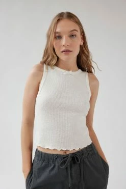Cheap ???? Women's Urban Renewal Remnants Knit Bow Tank Top White ❤️