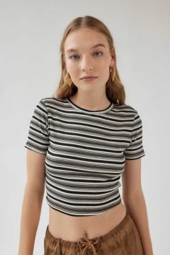 Top 10 ⌛ Women's Urban Renewal Remnants Striped Baby Tee White ????