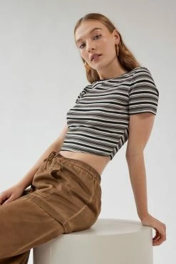 Top 10 ⌛ Women's Urban Renewal Remnants Striped Baby Tee White ???? -Urban Renewal shop unnamed file 318