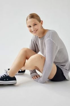 Promo ⭐ Women's Urban Renewal Remade Overdyed Long Sleeve Thermal Top Grey ⭐ -Urban Renewal shop unnamed file 346