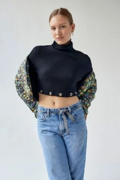Discount ???? Women's Urban Renewal Remade Cropped Grommet Rib Turtleneck Top Black ???? -Urban Renewal shop unnamed file 365