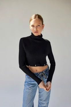 Discount ???? Women's Urban Renewal Remade Cropped Grommet Rib Turtleneck Top Black ???? -Urban Renewal shop unnamed file 366