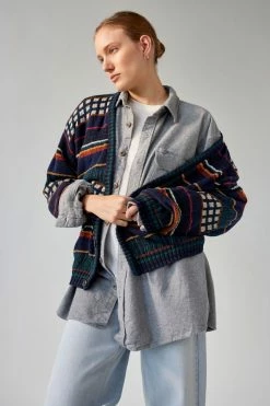 Buy ???? Women's Urban Renewal Vintage Early Fall Nights Thermal Tee, Flannel ???? Shirt & Cardigan 3-Piece Set Blue ????