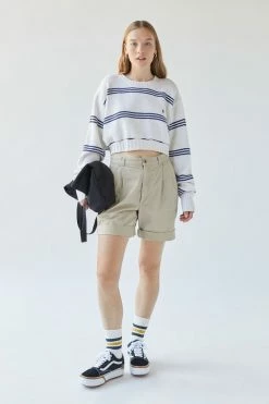 New ???? Women's Urban Renewal Remade Striped Cropped Sweater Cream ???? -Urban Renewal shop unnamed file 408
