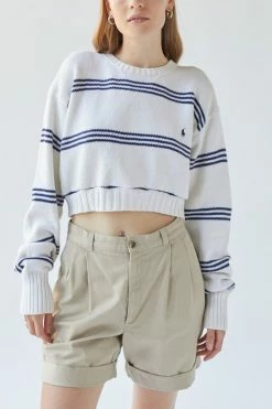 New ???? Women's Urban Renewal Remade Striped Cropped Sweater Cream ???? -Urban Renewal shop unnamed file 410
