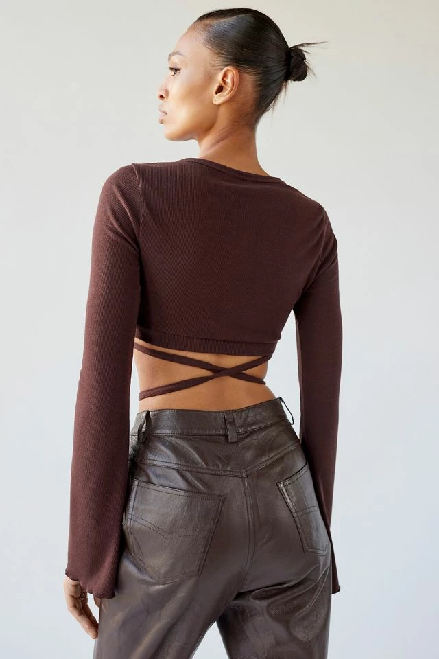 Urban Renewal Remnants Ribbed Tie-Back Drippy Sleeve Top Budget ???? Women's Urban Renewal Remnants Ribbed Tie-Back Drippy Sleeve Top Brown ???? -Urban Renewal shop unnamed file 427