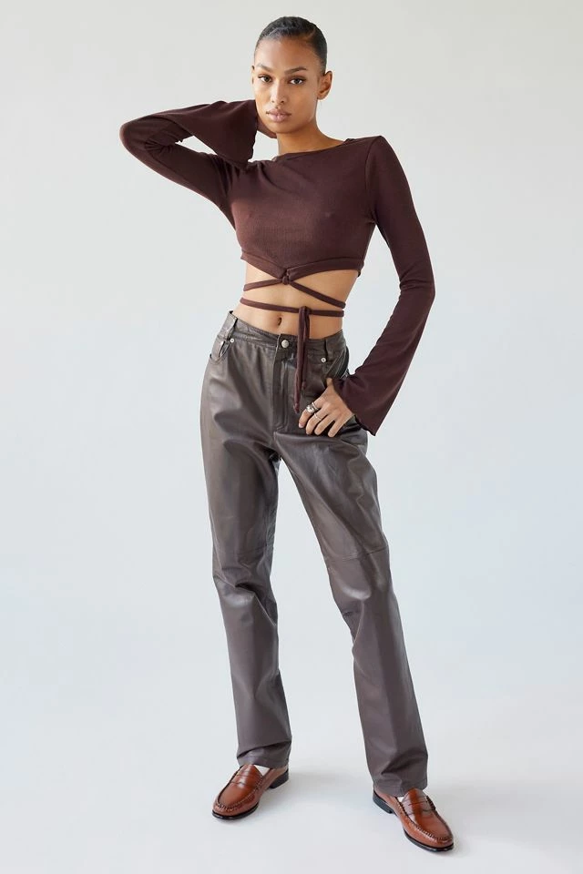 Urban Renewal Remnants Ribbed Tie-Back Drippy Sleeve Top Budget ???? Women's Urban Renewal Remnants Ribbed Tie-Back Drippy Sleeve Top Brown ???? -Urban Renewal shop unnamed file 428