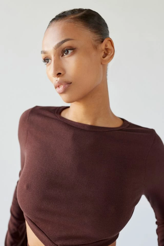 Urban Renewal Remnants Ribbed Tie-Back Drippy Sleeve Top Budget ???? Women's Urban Renewal Remnants Ribbed Tie-Back Drippy Sleeve Top Brown ???? -Urban Renewal shop unnamed file 430