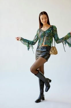 Coupon ???? Women's Urban Renewal Remnants Animal Print Bell Sleeve Tie-Front Top Blue ✔️ -Urban Renewal shop unnamed file 460