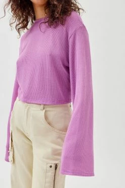 Best Sale 🥰 Women's Urban Renewal Remnants Drippy Sleeve Ribbed Crew Neck Top Purple 🧨