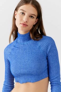 New ❤️ Women's Urban Renewal Remade Raw Cut Utility Mock Neck Top Blue ????