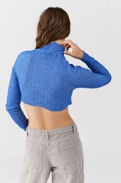 New ❤️ Women's Urban Renewal Remade Raw Cut Utility Mock Neck Top Blue ???? -Urban Renewal shop unnamed file 510