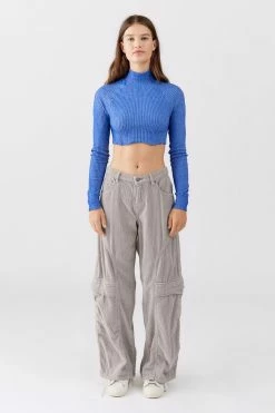 New ❤️ Women's Urban Renewal Remade Raw Cut Utility Mock Neck Top Blue ???? -Urban Renewal shop unnamed file 511