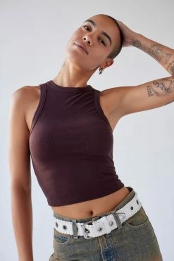 Outlet ???? Women's Urban Renewal Remnants High Neck Ribbed Tank Top Brown ⭐