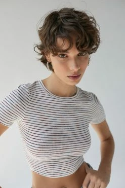 New ???? Women's Urban Renewal Remnants Space Dye Stripe Baby Tee White ????