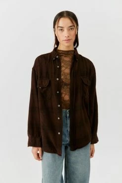 Hot Sale ✔️ Women's Urban Renewal Remade Overdyed Flannel ???? Shirt Brown ✨