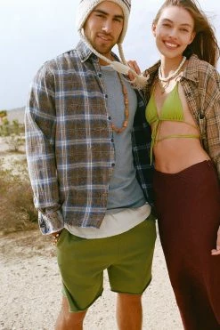 Promo ???? Women's Urban Renewal Remade Acid Wash Flannel ???? Shirt Neutral ????