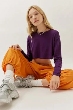 Coupon 🔔 Women's Urban Renewal Remnants Cropped Thermal Long Sleeve Top Purple 😉