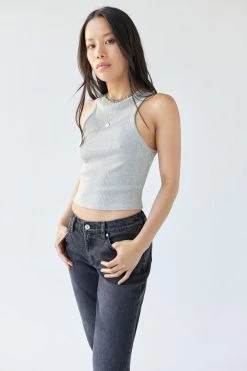 Best Pirce 🔥 Women's Urban Renewal Remnants Ribbed High Neck Tank Top Grey 😉