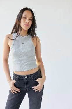 Best Pirce ???? Women's Urban Renewal Remnants Ribbed High Neck Tank Top Grey ???? -Urban Renewal shop unnamed file 608
