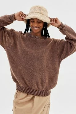 Promo 😀 Women's Urban Renewal Remade Acid Wash Solid Sweater Burgundy ⭐