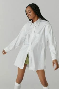 New ???? Women's Urban Renewal Vintage Solid Oversized Men’s Button-Down ???? Shirt White ????
