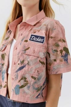 Outlet โค๏ธ Women's Dickies X Urban Renewal Remade Paint Workwear ๐ Shirt Pink ๐