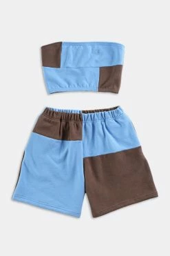 Discount ???? Women's Frankie Collective Rework Champion Patchwork Sweatshort Set 035 Blue ????