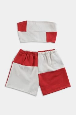 Wholesale ???? Women's Frankie Collective Rework Champion Patchwork Sweatshort Set 038 Red ????