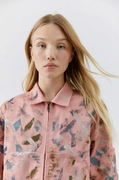 Promo ???? Women's Dickies X Urban Renewal Remade Paint Zip Jacket Pink ????