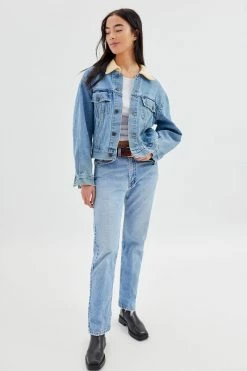 Flash Sale ???? Women's Urban Renewal Remade Fuzzy Sweater Collar Denim Jacket Indigo ???? -Urban Renewal shop unnamed file 736